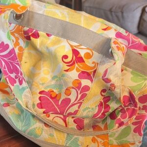 Floral Canvas Tote Bag - Multicolor